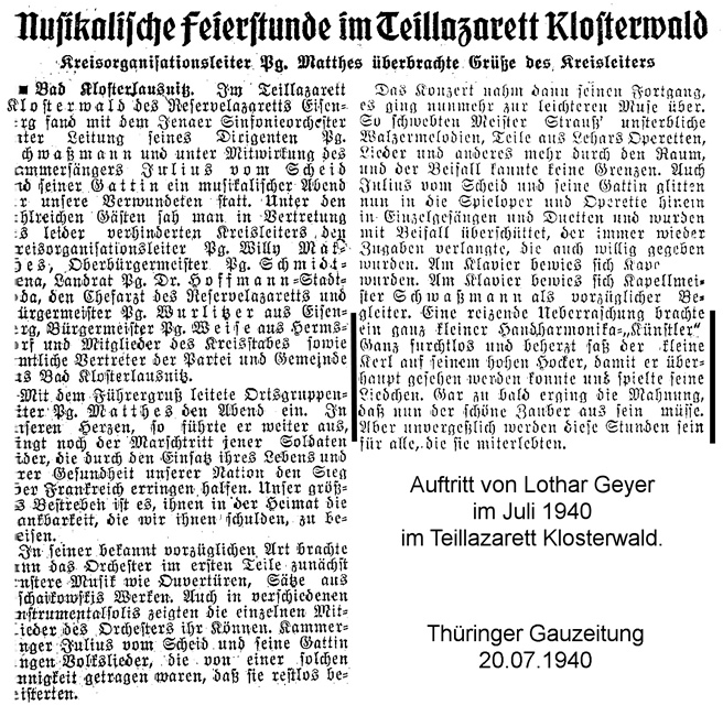 Auftritt im Lazarett Klosterwald 1940
